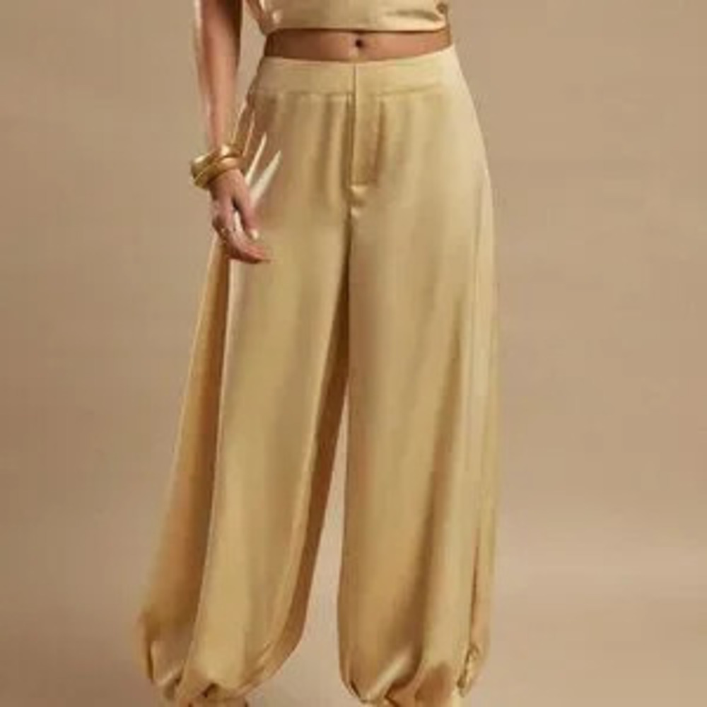 Yellow Casual Women's Satin Pant Set